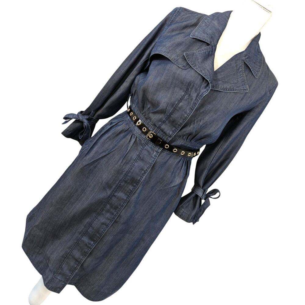 BANANA REPUBLIC! MEGA DETAILED BLUE DENIM TIE WAIST BELTED DRESS, SHIFT! SZ 2